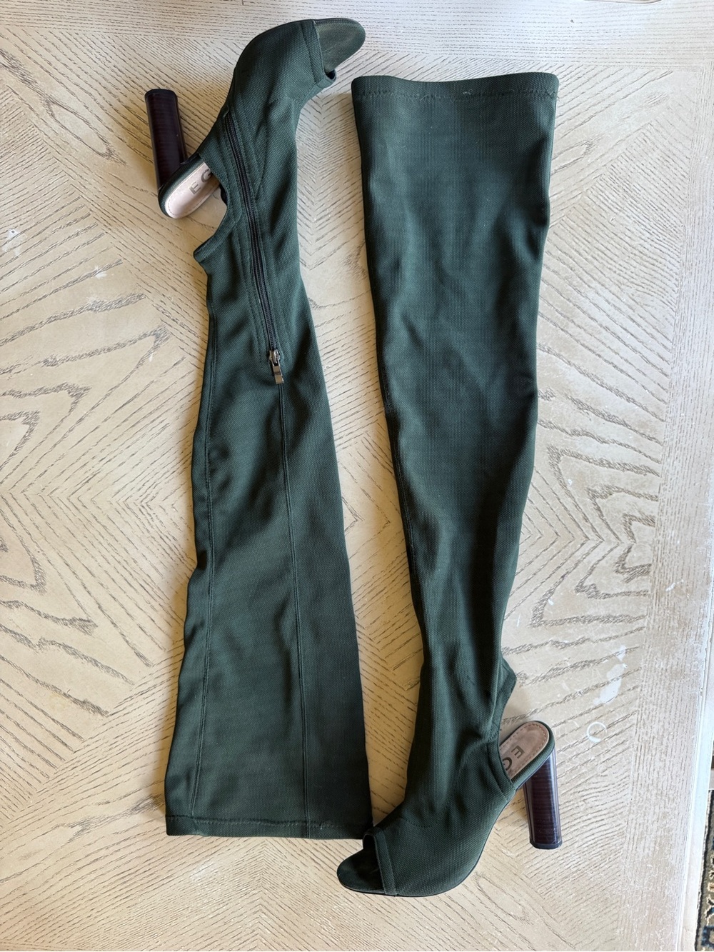EGO Olive Green Over-the-Knee Peep-Toe Boots